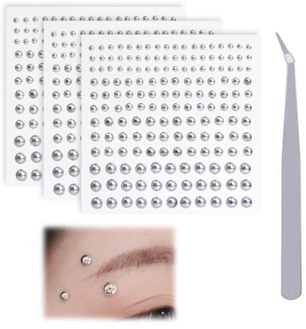 YUVKIN 500 Autocollants Faux Piercings à Lèvres, de Nez, Piercings de Sourcil, Faux Teton, Faux Piercing Nombril, Percing Nez, Non Pénétrant à Coller, Style Punk, Goujons Boules Argenté (Argenté)