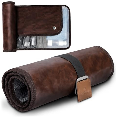 Bolsa de Aseo para Hombres Bolsa de Viaje de cosméticos para Hombres Impermeable de PU Rollo Organizador de higiene Compacto para Uso Diario Viajes Cortos Artículos de tocador para