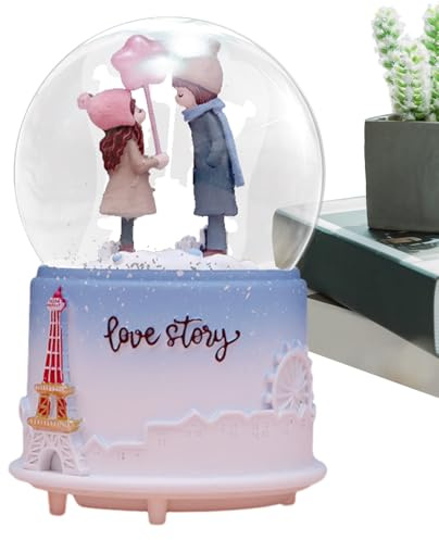 Musiklåda snöglob – 8,5 x 13,5 cm lysande musikalisk kristallboll, batteridriven romantisk skärm, handgjorda tecknade figurer upplysta sfärer för kärleksfirande | alla hjärtans dag-present kvinnor