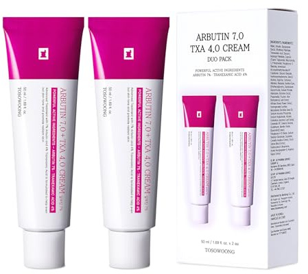 TOSOWOONG Arbutin 7% + Tranexamsyra 4% Kräm mot Mörka Fläckar, Lyster | 70 000 ppm Arbutin + 40 000 ppm TXA, Niacinamid, Glutation mot Orenheter, Glow, Koreansk Hudvård, 50 ml, 2-pack