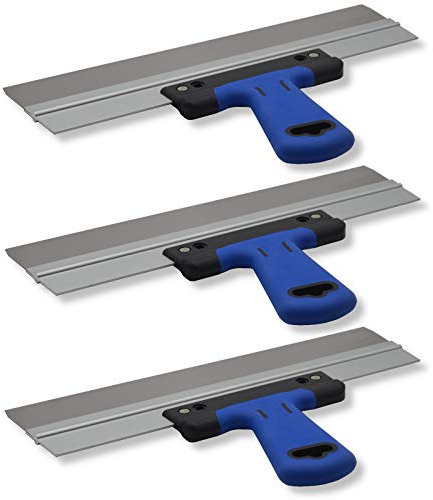 DEWEPRO® Lot de 3 Spatules de Façade pour Lisser les Surfaces – Spatules en Acier Inoxydable avec Support en Aluminium et Poignée Ergonomique Bi-Matière - Taille : 350 x 50 mm