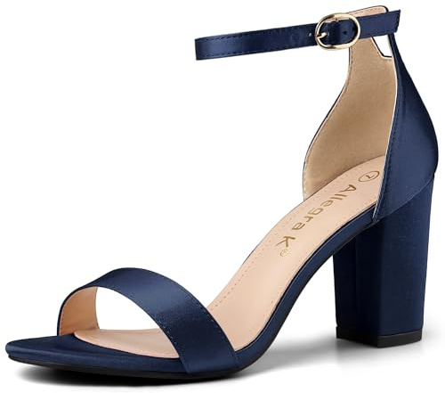 Allegra K Femmes Satin Bout Ouvert Cheville Sangle épais Talons Sandales Bleu 40