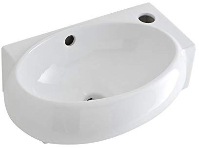 Milano Irwell Modern White Ceramic Oval Wall Hung Corner Bathroom Basin Sink - 400 x 280mm