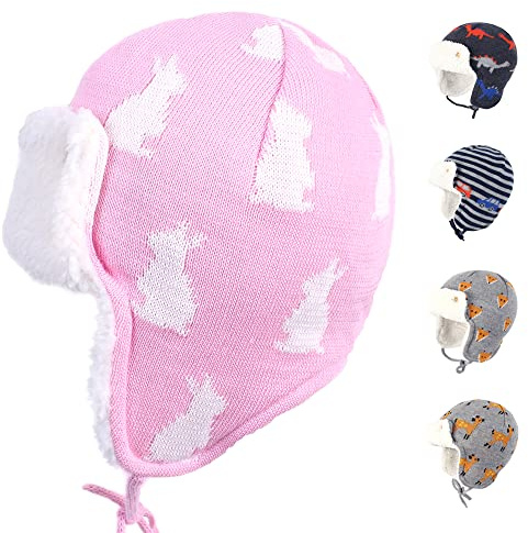 Gajaous Bonnet d'hiver à rabats d'oreilles pour bébés garçons et filles motif animaux Bonnet enfants bébés motif dinosaure renard doublure polaire bonnet chaud, lapin, 2-4 ans