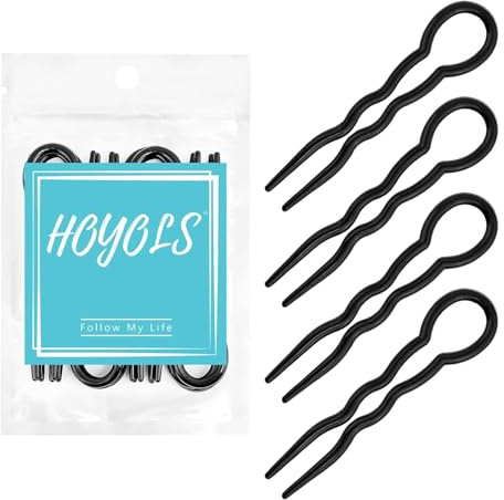 Hoyols 12 st franska hårnålar för kvinnor, 3,5 tum små U-formade hårgaffelpinnar för bullar, vågig crink plast ingen skada chignon updo tillbehör svart