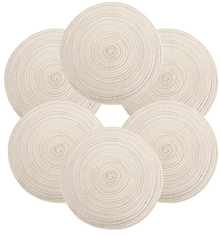 6 Set Gewebte Tischsets Hitzebeständige rutschfest Rund37*37 cm(Beige)