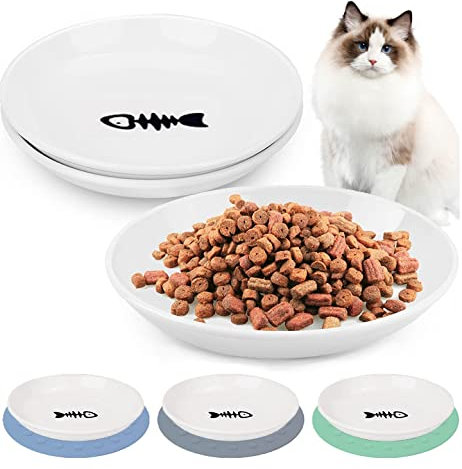 Futternapf Katze Keramik - 3er Keramik Napf rutschfest, Nassfutter Katzen Napf rutschfest Set, Flache Katzenteller, Wasser Nassfutter Trockenfutter Katzenschüssel, für Kätzchen und Kleintiere