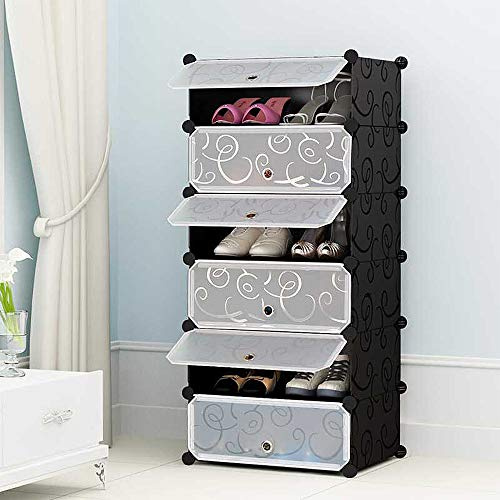 Scaffale Cubi Armadio Armadio Armadio XXL, Scaffale di immagazzinaggio, Armadietto, Armadio in Plastica, Grande capacità (6 piani, Black)