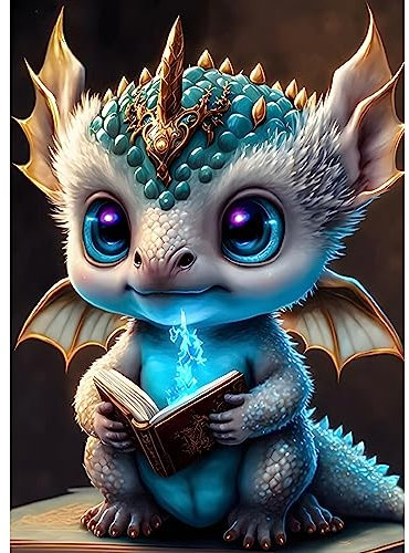 DPHERO DIY Drache Diamant Painting Bilder für Erwachsene Kinder,5D Zeichentrickfilm Diamond Painting Set,DIY Strass Bilder Tier Diamant Kunst Kits,Runde Steine Diamant Painting Zuhause Dekor 30x40cm