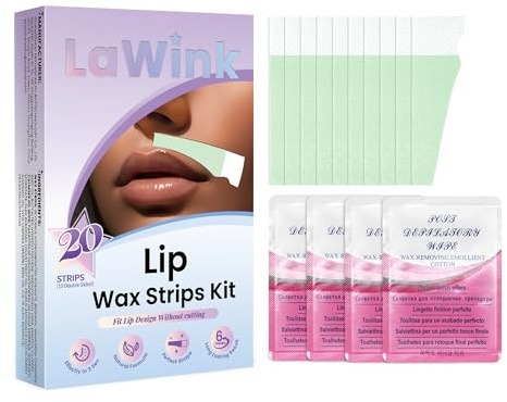 LaWink Lip upper Wax Strips Kit Facial Wax Strips Mouth hair removal 20pcs 4 Calming Oil Wipes eyebrow waxing wax Depilatory tape for eyebrows Facial (Lip)