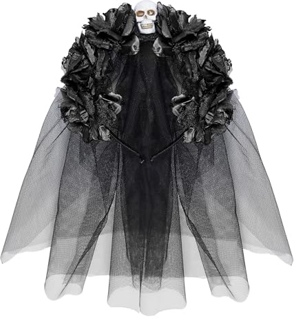 W WIDMANN MILANO Party Fashion - Serre-tête avec roses et voile, Dia de los Muertos, Day of the Dead, mariée squelette