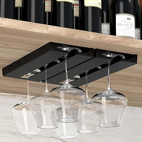 Vaisoeny Supporto per bicchieri da vino, da appendere, per bicchieri da vino, in plastica per bar, senza foratura, autoadesiva, 2 pezzi (nero)