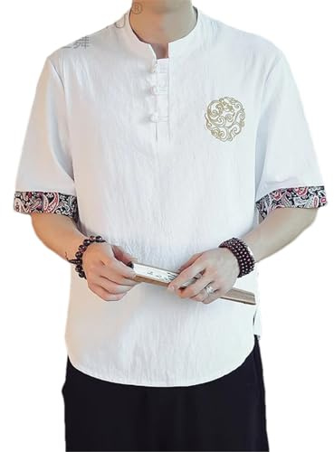 Giapponese Samurai Stile Tradizionale Kimono Camicia Casual Giacche Uomo Streetwear Cinese Camicia Allentata Abbigliamento Top, bianco, XL