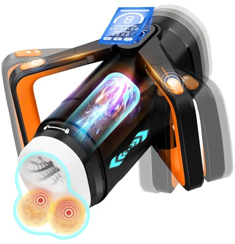 Male Masterubaters Sex Toys for Men, 9 Thrusting & 9 Scrotal Vibration Modes for Male Masturbator Adult Toy, Winged Handle & LCD Display Blowjob Toy Penis Stroker, Pocket Pussy Orange