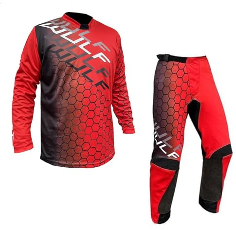 WULFSPORT Junior MX Race Suit Motocross Niños Motocross Niños Juventud Off Road Dirt Sports Quad Bike BMX ATV Jersey y pantalones - Rojo, TOP (3-4 años), PANT (20 inches)