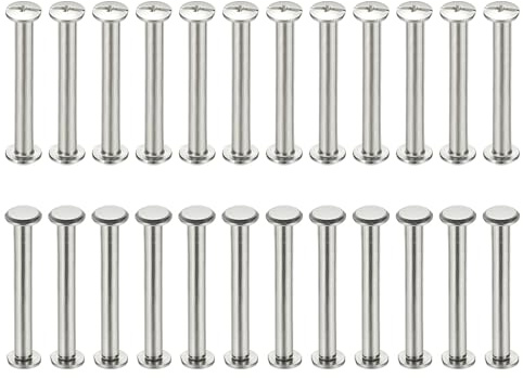 PATIKIL 24 Sets Chicago Screws, 3x25mm(DxH) Chicago Screws Phillips Binding Post Screw Bolts Leather Rivets 304 Stainless Steel Fasteners for Leather Belt Scrapbook Photo Albums, Silver