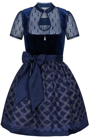 Steigenhöfer Manufaktur Dirndl dam i set – Franziska – setet innehåller klänning, blus och förkläde – midi Dirndl med 60 cm kjollängd – fin sammetsoptik och pärlapplikation på klänningen och blusen