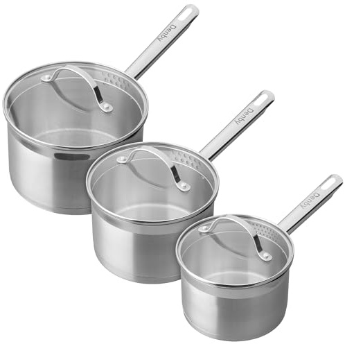 Denby - Stainless Steel 3 Piece Saucepan Set - High Quality Stainless Steel - Dishwasher & Oven Safe Pan - Small, Medium & Large Pan - Durable & Stylish - Excellent Heat Distribution