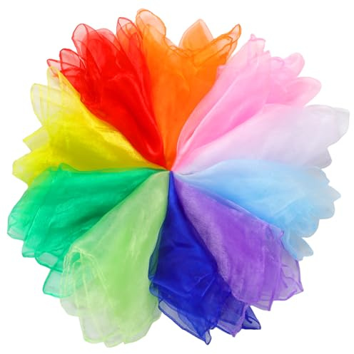 Hopton Colourful Juggling Cloths, Pack of 10 Chiffon Cloths, 60 x 60 cm Square Silk Cloths, 10 Colours Colourful Cloths, Dance Cloths for Nursery, Children's Show, Sensory Juggling, Dancing