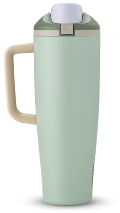 Owala FreeSip Tumbler Insulated Stainless Steel Water Bottle with Built-in Straw and Side Handle, for Travel, Work, School, and Sports, 40oz, BPA Free, Leak Proof, Green (Eucalyptus)