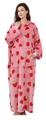 Yzehomijia Couverture à Capuche Portable pour Femmes et Adultes - Pull Plaid Femme - Couverture Douce et Chaude pour Habiller en Cadeau pour Amie, Maman ou mère (Strawberry)