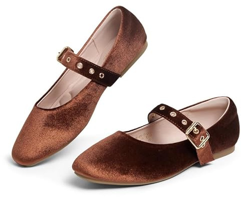 hingswink Mary Jane Shoes Women Square Toe Ballet Flats,VelvetCoffee10
