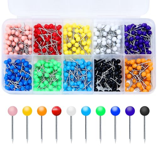 600 Pcs Multi Color Push Pins,Map Tacks World Map Pin,Board Cork Board Pins,Thumb Tacks with 1/8 Inch Round Head with Stainless Point for Bulletin Board,Office,Fabric Marking(10 Colors Each 60 PCS)