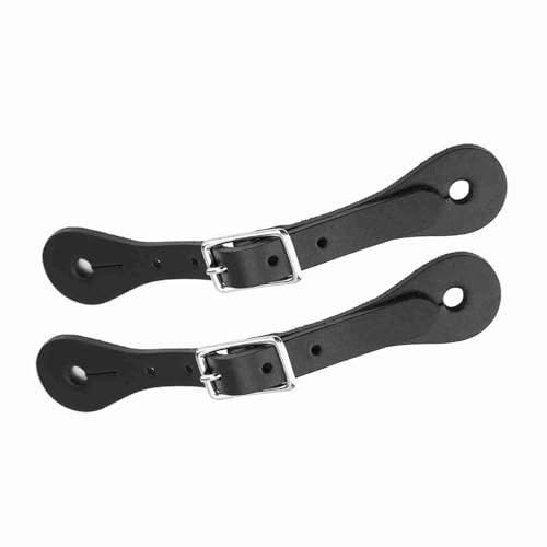 Haofy Correas para Espuelas Occidentales, Cuero Genuino Hecho a Mano, Hebilla de Metal Ajustable, Material Suave, Ideal para Deportes Ecuestres y Actividades Al Aire Libre (Black)