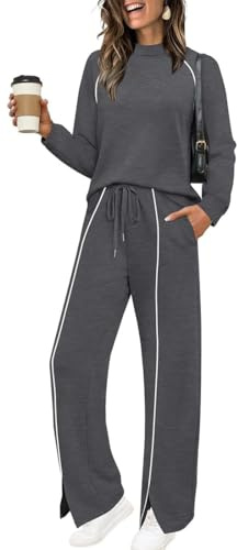 OLIPHEE Tuta Donna Completa Invernale Set 2 Pezzi Jogging Completi Donna Sportivi Fitness Yoga Felpa e Pantaloni Larghi Palestra Ginnastica Outdoor Autunno Grigio scuro S