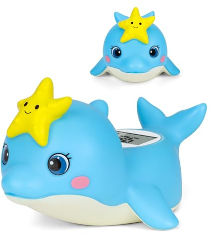 Baby Bath Thermometer, Digital Floating Water and Room Thermometer for Newborns, Safe & Fast Reading, Cute Dolphin Design Bath Toy for Infants and Toddlers (BPA Free)