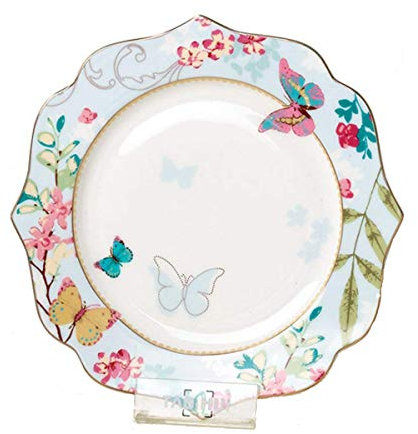 YBK Tech Plato de postre de porcelana de hueso/plato de ensalada, plato de cerámica para desayuno té de la tarde, patrón de mariposa (azul (plato de ensalada de 7.5 pulgadas)