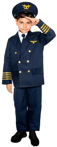 Maskworld Realistisches Piloten Kinder-Kostüm - Verkleidung Uniform Anzug für kleine Flugzeugführer - Karneval Fasching & Halloween - Größe 128
