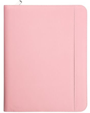 Vebon® Konferenzmappe A4 London aus Veganem Leder mit Reißverschluss I Schreibmappe + Laptoptasche I 2in1 I Rosa I Smartphone Halterung + Klemmbrett