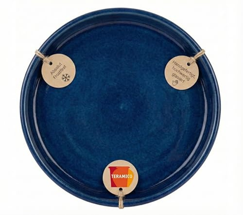 Teramico Vogeltränke/Teller/Untersetzer für Pflanzgefäße Blumentöpfe Blau Weiß Anthrazit glasiert aus Steinzeug 24cm - 42cm -frostfest- (40cm, Royal Blau)