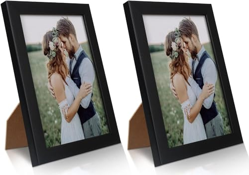 PECULA 2 Pack 5x7 Picture Frame, Black Picture Frame for Wall and Tabletop Display, Resistant Plastic Photo with Clear Plexiglass for Vertical or Horizontal Display