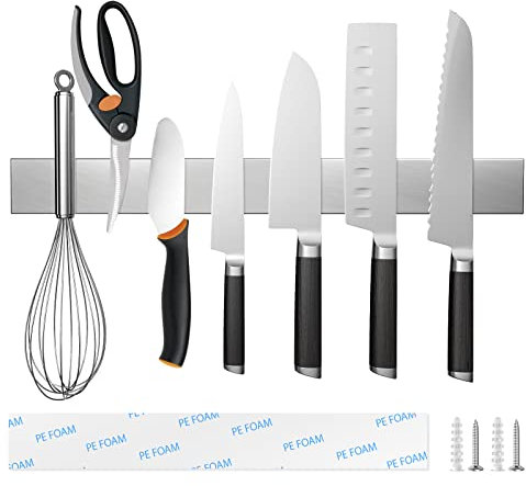 40cm Porte Couteaux Aimanté Porte Fohil 16in Couteau MagnéTique en Acier Inoxydable Blocs Couteaux Barre Aimantée Porte Couteaux Support Couteaux Aimanté très Forte Tenue et Assemblage Facile