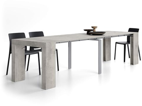 MOBILI FIVER, Table Console Extensible Evolution, 45(305) x90 cm, Gris Béton, pour 12 Personnes, Console Extensible pour Couloir, Entrée, Salon, Made in Italy