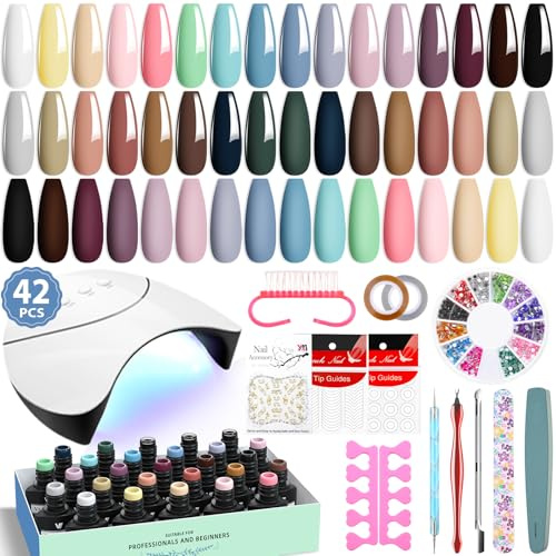 VANREESA Kit Vernis Semi Permanent Complet 42 Pièces avec Lampe U V Kit Ongle Gel U V Complet 24 Couleurs Gloss et Top Coat Mat Kit Complet Cadeaux pour Femmes
