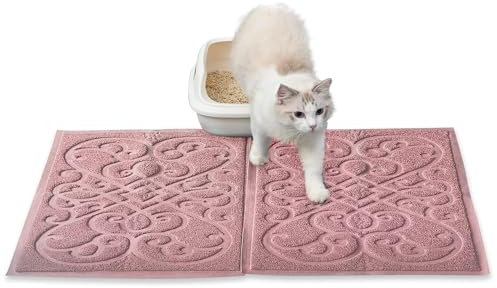 PetLike 2pk 30x18 inch Cat Litter Box Mat, Thick Kitty Litter Trapping Mat, Durable,Waterproof &Washable with Non-Slip Backing, Soft on Kitty Paws and Easy to Clean, BPA Free