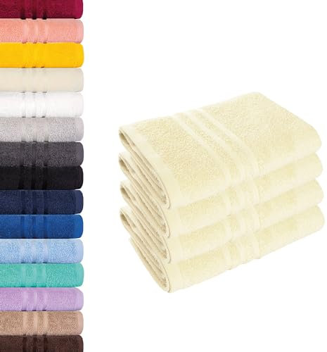 Lavea 4er-Set Frottier-Handtücher - 100% Baumwolle Oeko-TEX-Zertifiziert, saugstark und langlebig - 4 Handtücher (50x100 cm), Creme