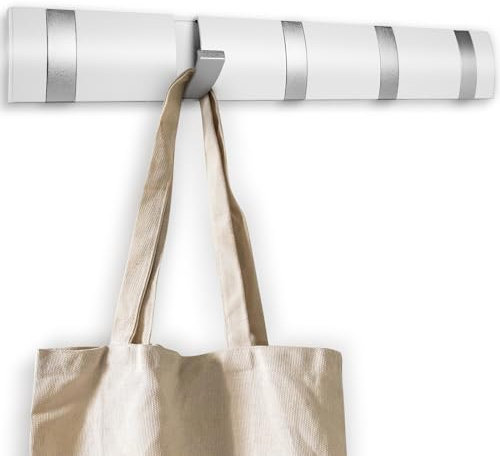 flintronic 5 Garderobenhaken, Moderne Platzsparende Garderobenleiste Umklappbaren, Garderobenleiste Weiß, Wandhaken Selbstklebend & Schrauben, Hakenleiste Kleiderhaken für Jacken Schals Bad Küche