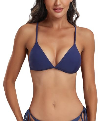 FITTOO Bikini Top for Women UK Push up Sexy Padded Triangle Bikini Tops Navy S