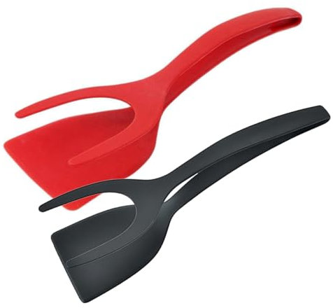 Lot de 2 spatules à œufs 2 en 1 anti-adhésives et spatules rabattables pour œufs au plat, pinces résistantes à la chaleur, outils de cuisson pour crêpes, poissons, toasts français, omelettes