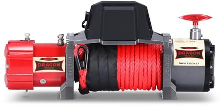 Dragon Winch Treuil électrique 12V avec radiateur 13000 lbs / 5897 kg avec câble synthétique 20m pour dépanneuses et véhicules municipaux | télécommande sans fil + accessoires treuil | Étanchéité IP67