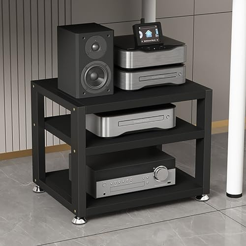 hifi rack hifi-ställ 2/3/4 Tier Heavy-duty lagring för underhållning Stereokomponent - Audio Tower Rack med halkfria fötter - Skivspelarkonsol för Office, Home Desktop - Lätt att installera(Black-A,3-