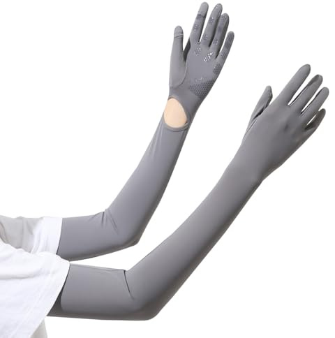 MiOYOOW Guanti di Lungo Protezione UV, Guanto Lunghi di Guida in Seta Ghiacciata Traspirante, Guanti Lunghezza del Gomito Protezione Solare per Guida, Ciclismo, Escursionismo, Pesca