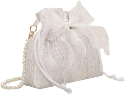 Ymxygz Bolso De Mano con Lazo De Encaje, Bolsos Pequeños De Perlas Blancas, Bolso De Noche, Bolso De Mano Nupcial para Boda, Cubo con Cordón De Verano, Bolsos Cruzados para Fiesta De Graduación