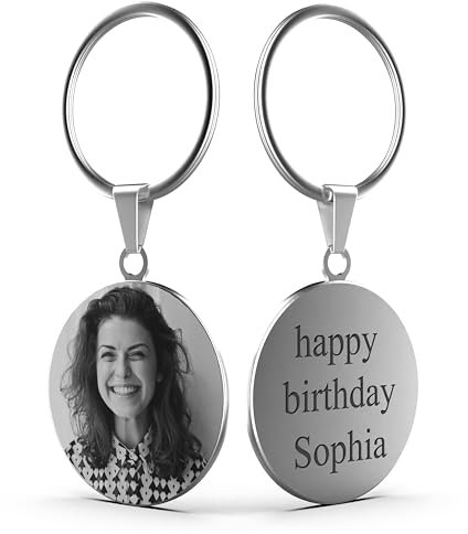 Charmify Personalised Keyring with Laser Photo & Message – Custom Round Stainless Steel Keychain – Memorial or Father’s Day Gift for Him or Her (Silver) Made in UK