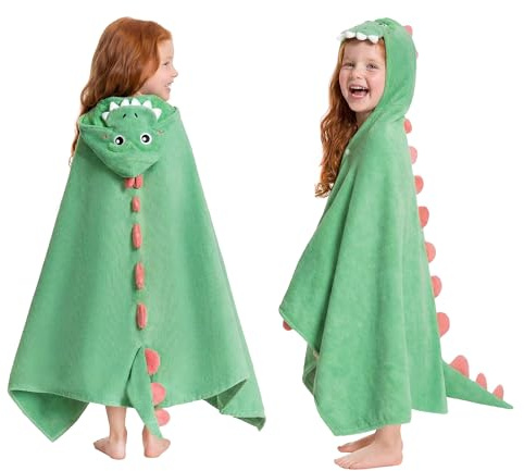 OLAOLA Kids Hooded Bath Towels, Soft Absorbent Beach Towel Swimming Wrap, Changing Robe Bath Poncho for Boys Girls 3-12 Years, Dinosaur