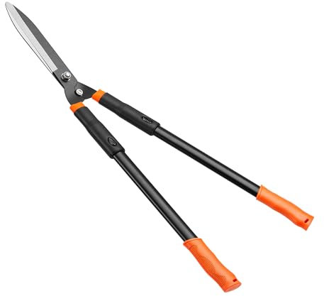 TIEMLET Tijeras cortasetos resistentes de 78 cm, manual, de acero inoxidable, con mangos naranjas para setos, arbustos y ramas, cortasetos profesionales largas (L24 x 78 cm)